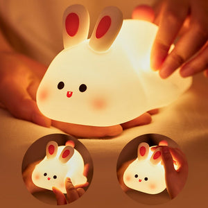 Cute LED Night Light Touch Sensor Cartoon Kid'S Nightlights Big Face Rabbit Silicone Night Light Christmas Gift Bedside Lamp Home Decor - Ewer